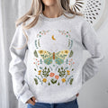 Twilight Flora and Fauna, Moon, Moth, and Flower Nature Scene Graphic Design Sweatshirt