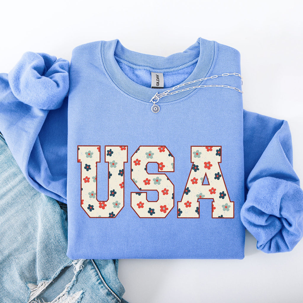 USA Flowers Minimalist Patriotic America 4th of July Independence Day Sweatshirt