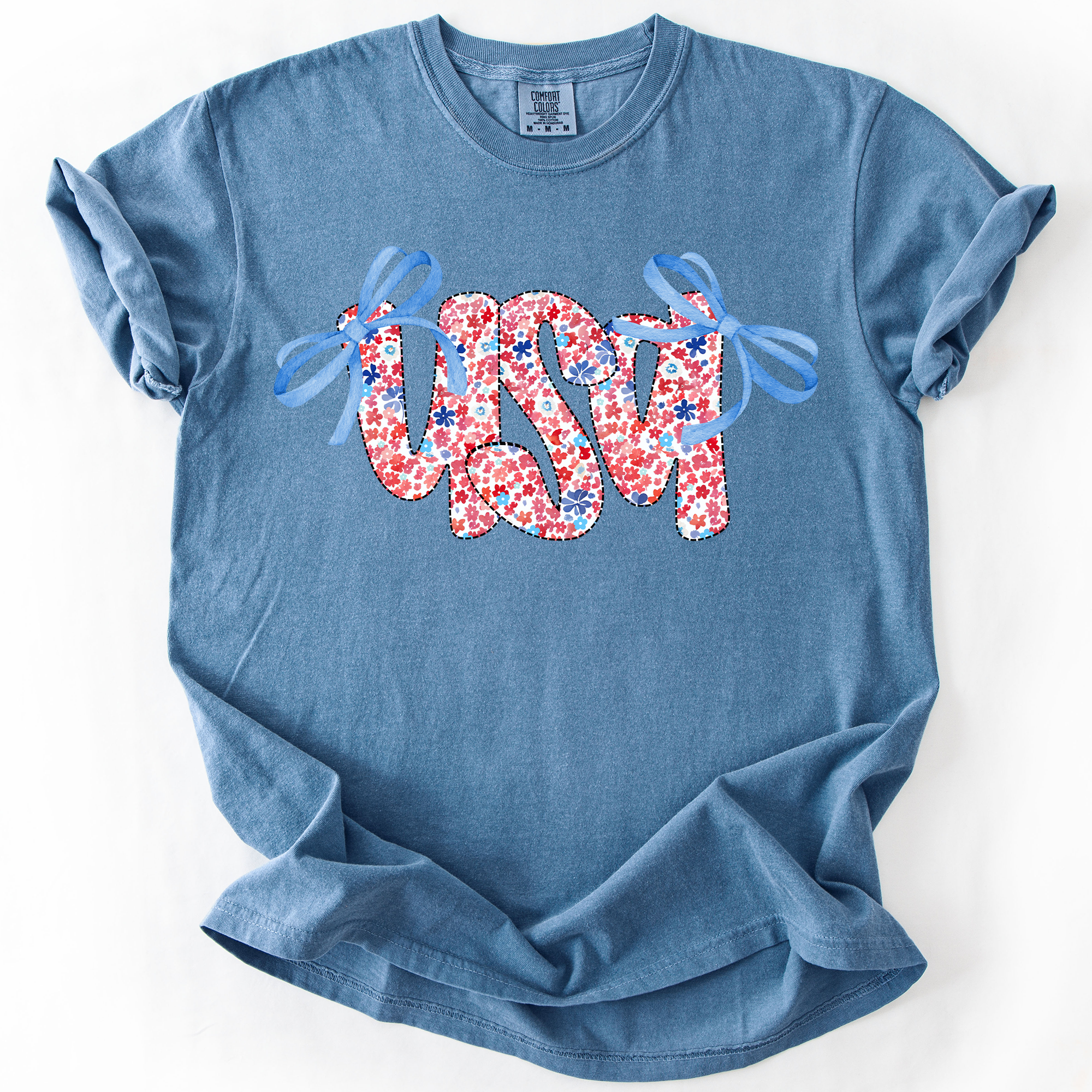 USA Ribbons Coquette Fourth Of July America Patriotic Pride Celebration Comfort Colors Tee
