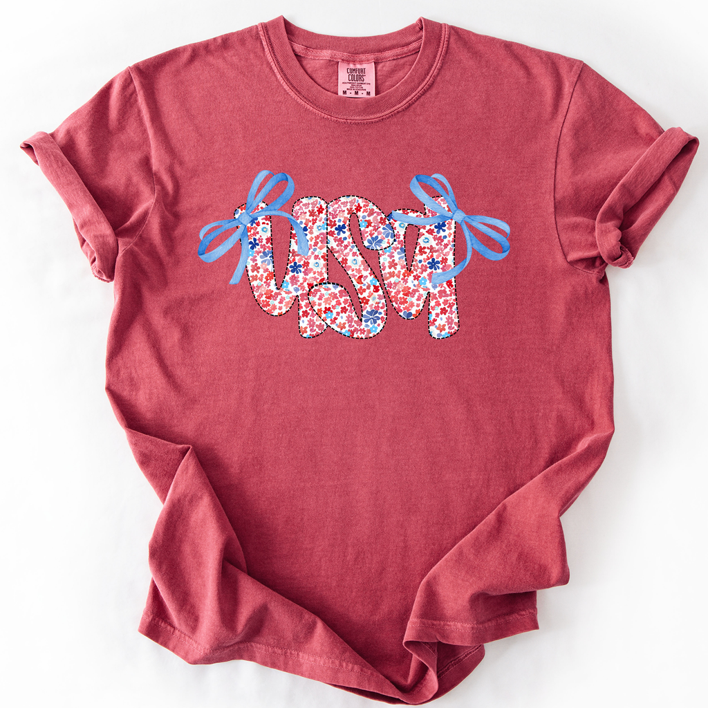 USA Ribbons Coquette Fourth Of July America Patriotic Pride Celebration Comfort Colors Tee