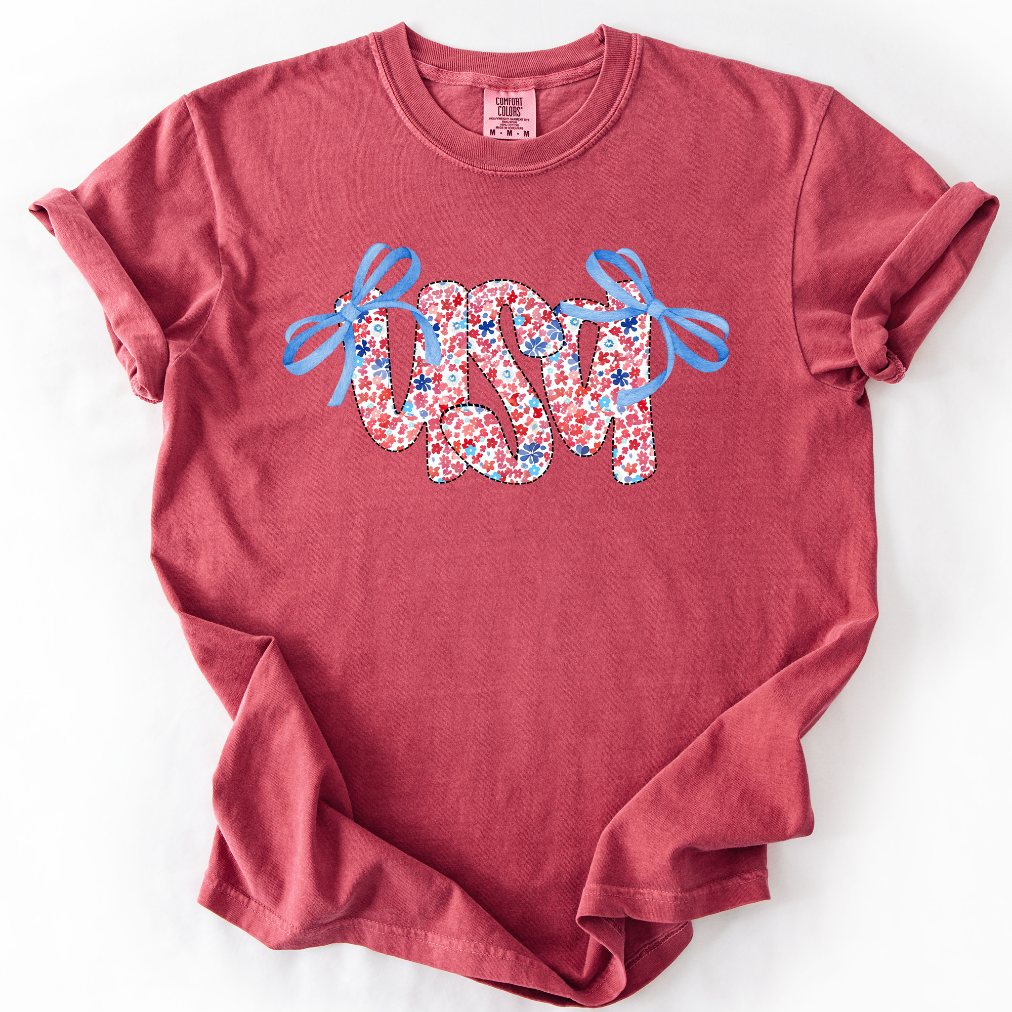 USA Ribbons Coquette Fourth Of July America Patriotic Pride Celebration Comfort Colors Tee