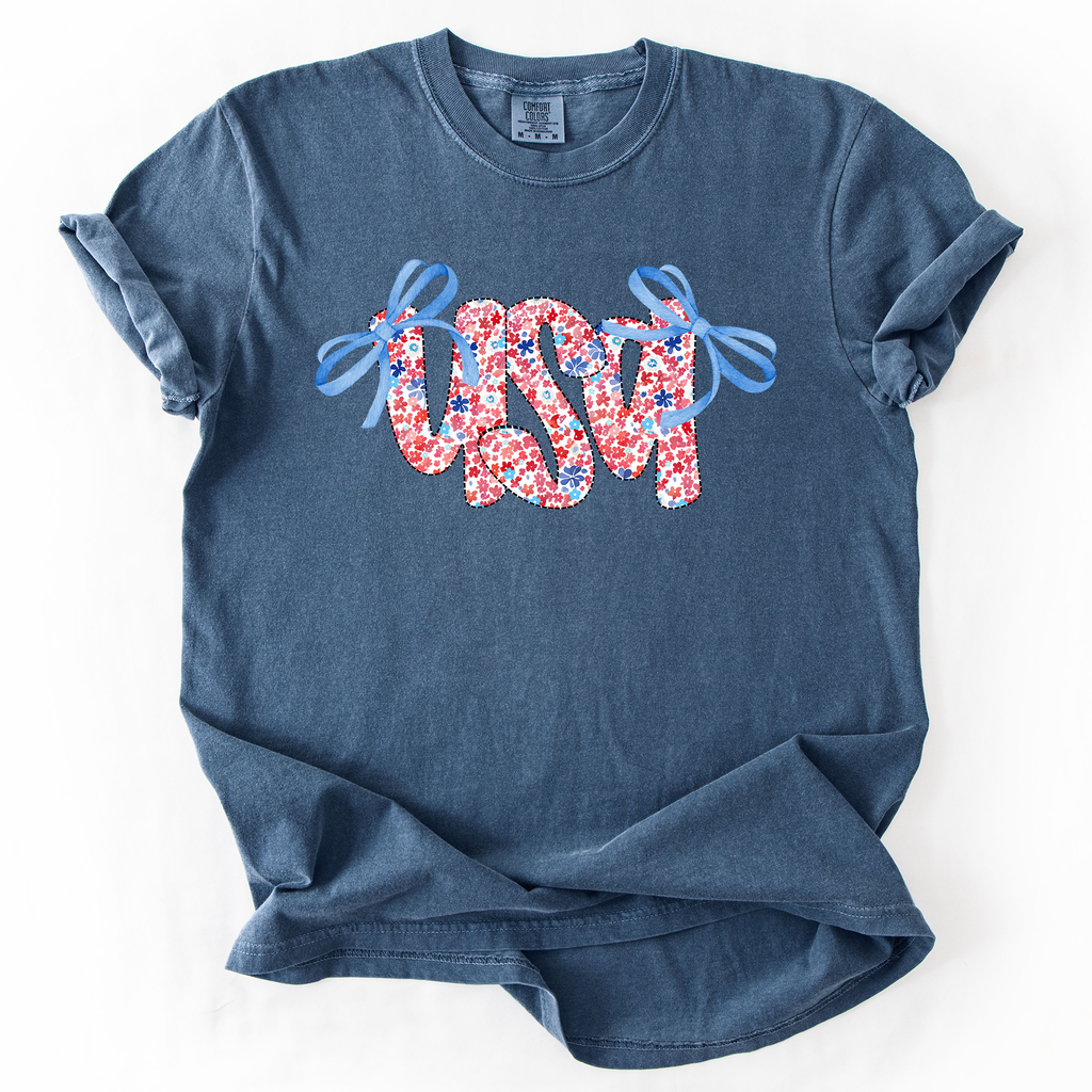 USA Ribbons Coquette Fourth Of July America Patriotic Pride Celebration Comfort Colors Tee