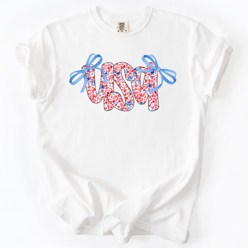 USA Ribbons Coquette Fourth Of July America Patriotic Pride Celebration Comfort Colors Tee