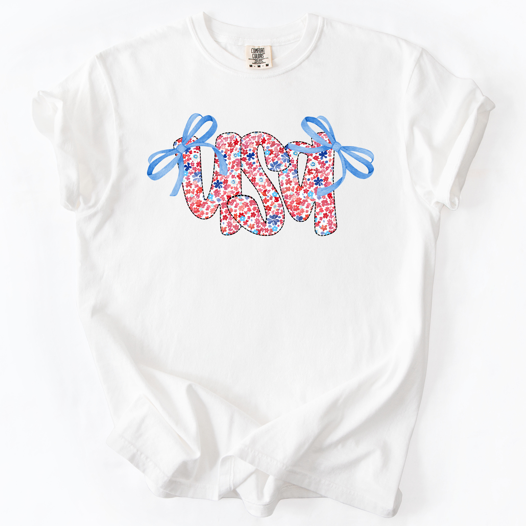 USA Ribbons Coquette Fourth Of July America Patriotic Pride Celebration Comfort Colors Tee
