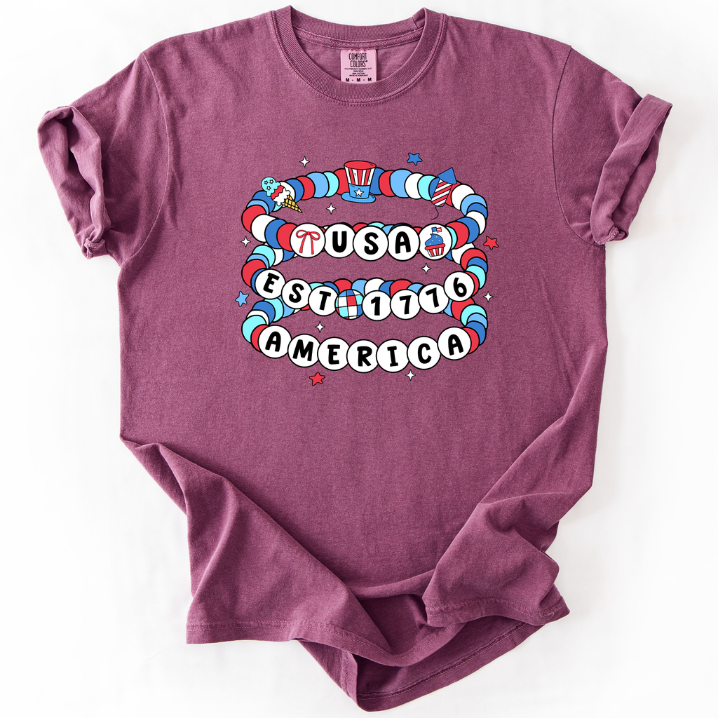 USA America Friendship Bracelets Patriotic Fourth Of July American Pride Comfort Colors Tee