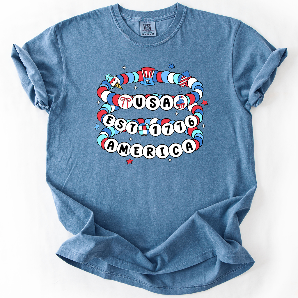 USA America Friendship Bracelets Patriotic Fourth Of July American Pride Comfort Colors Tee