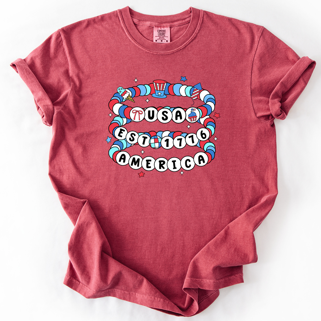 USA America Friendship Bracelets Patriotic Fourth Of July American Pride Comfort Colors Tee