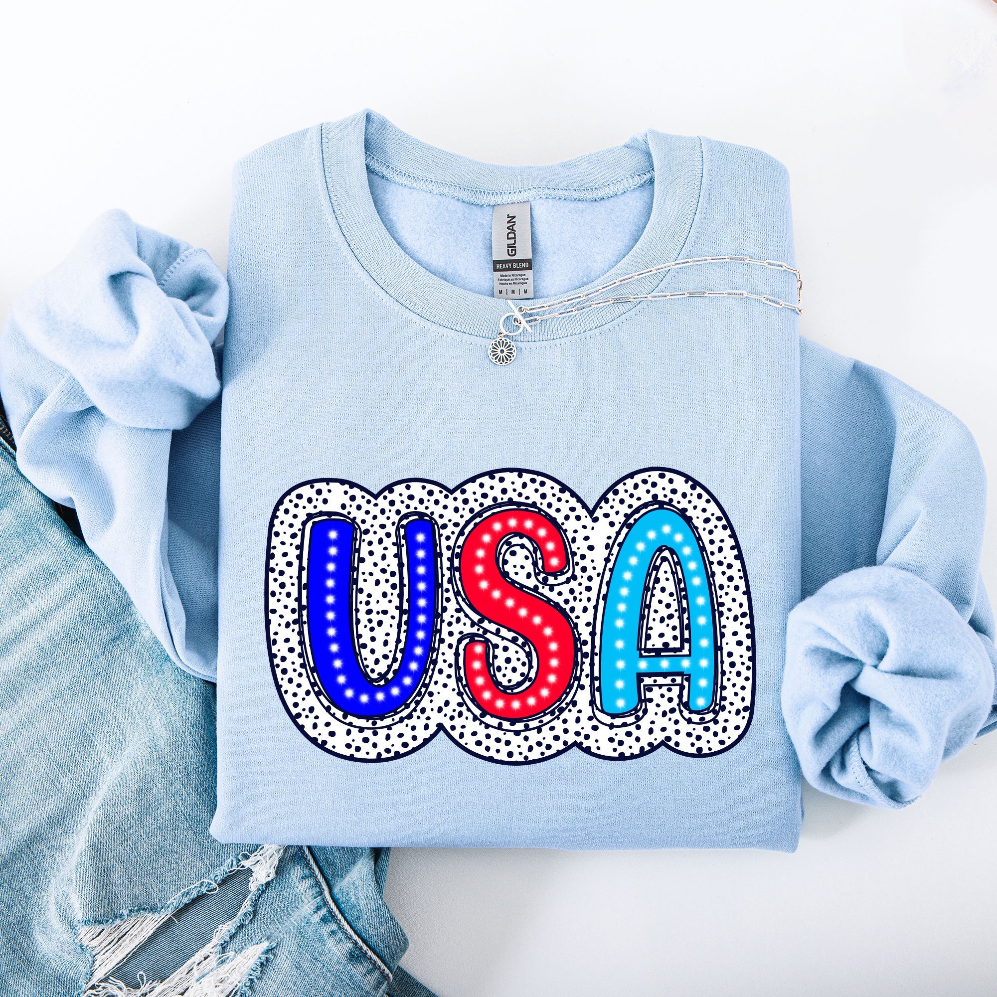 USA Dalmatian Print Patriotic Red White Blue 4th of July Celebration American Sweatshirt