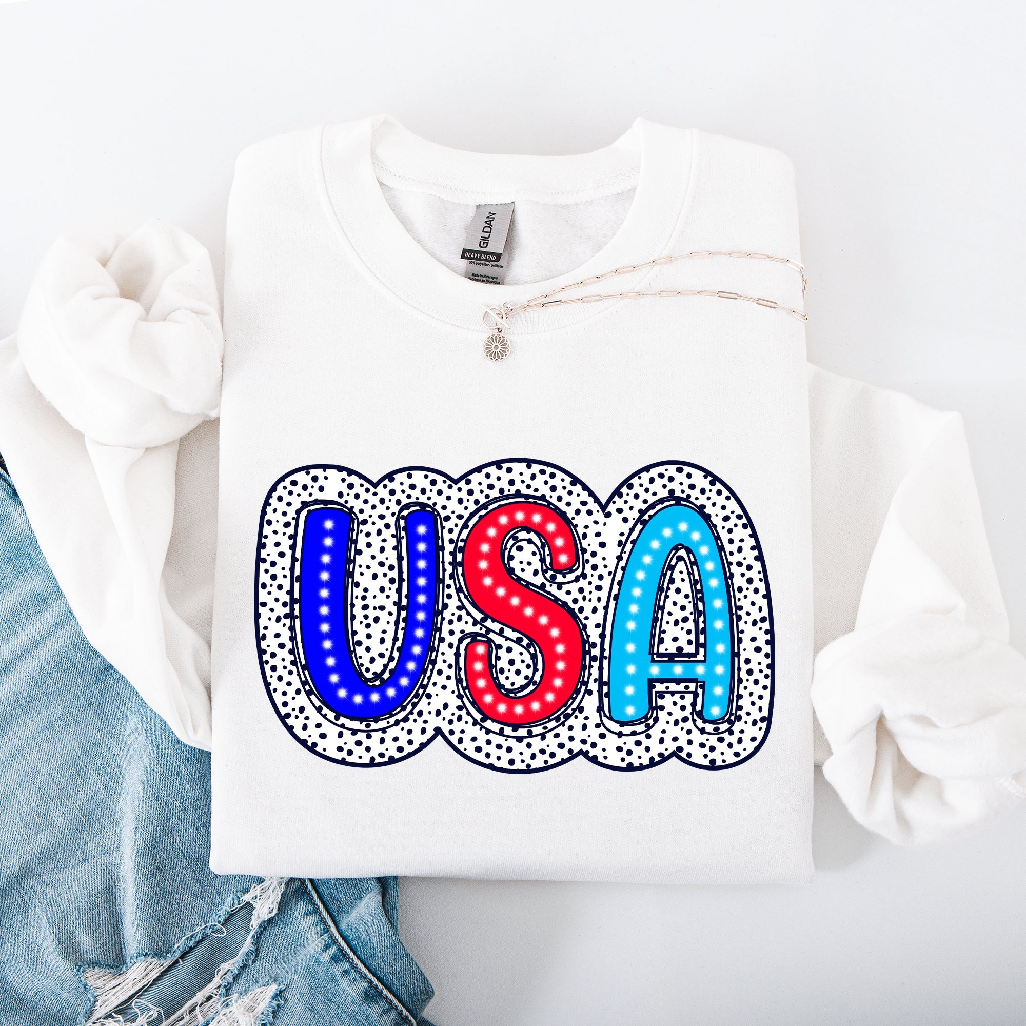 USA Dalmatian Print Patriotic Red White Blue 4th of July Celebration American Sweatshirt