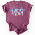 USA Patriotic Floral Patterns With Ribbons For Fourth Of July And American Pride Comfort Colors Tee