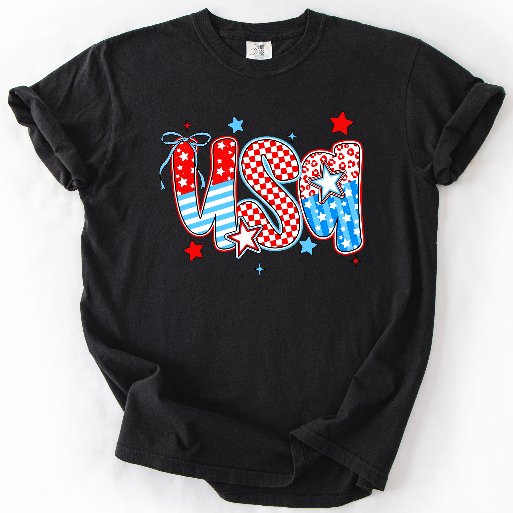 USA Patriotic Patterns Bow Fourth Of July America Design Edition Comfort Colors Tee