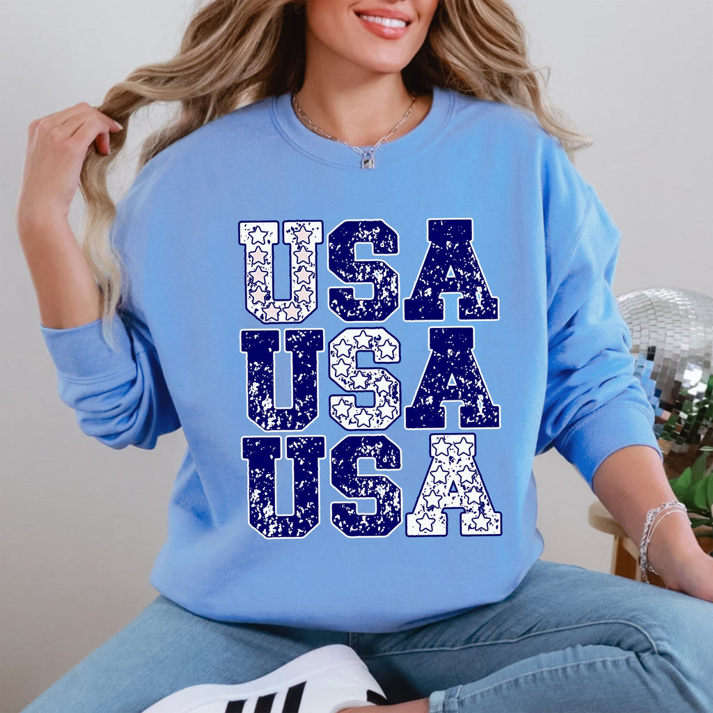 USA Retro Patriotic America Stars Blue 4th of July Independence Day Commemorative Sweatshirt