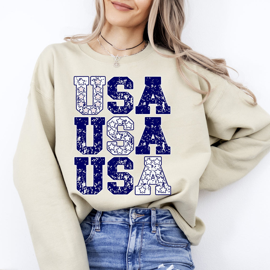USA Retro Patriotic America Stars Blue 4th of July Independence Day Commemorative Sweatshirt