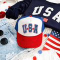 USA Stars Bright Patriotic Emblem Flag Print For American Pride And Freedom Trucker Hat