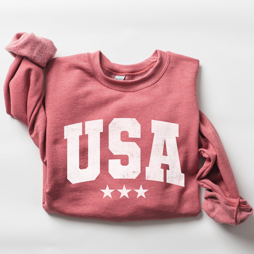 USA Stars Retro Patriotic America 4th of July Red White and Blue Vintage Distressed Sweatshirt