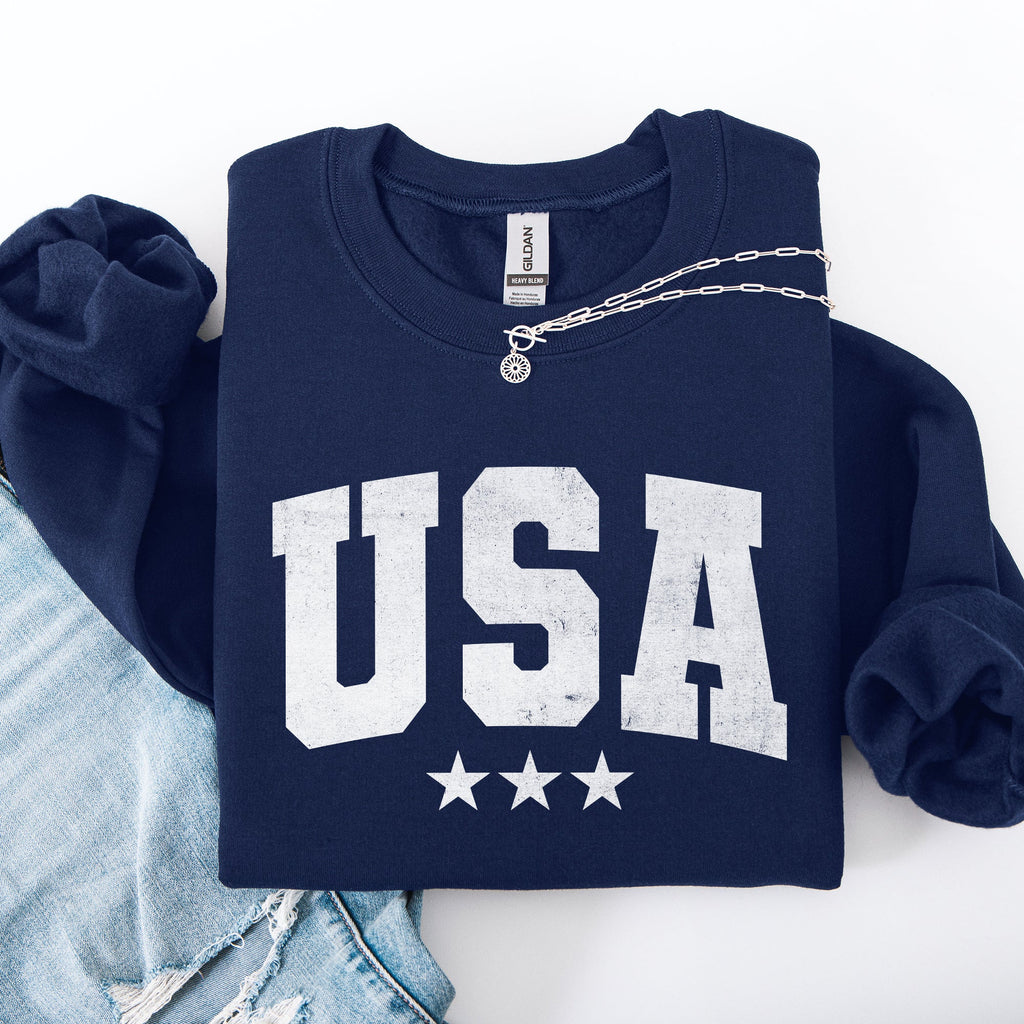 USA Stars Retro Patriotic America 4th of July Red White and Blue Vintage Distressed Sweatshirt