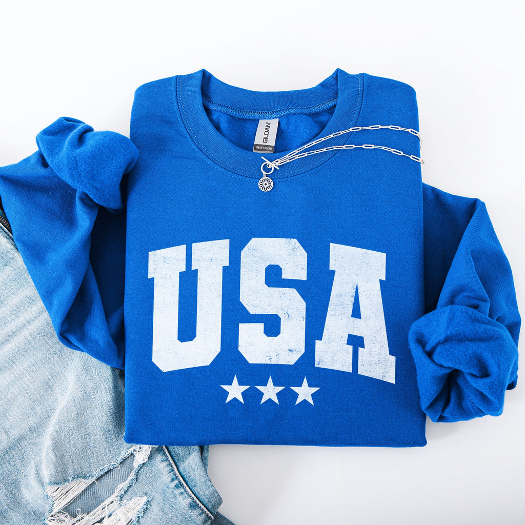 USA Stars Retro Patriotic America 4th of July Red White and Blue Vintage Distressed Sweatshirt