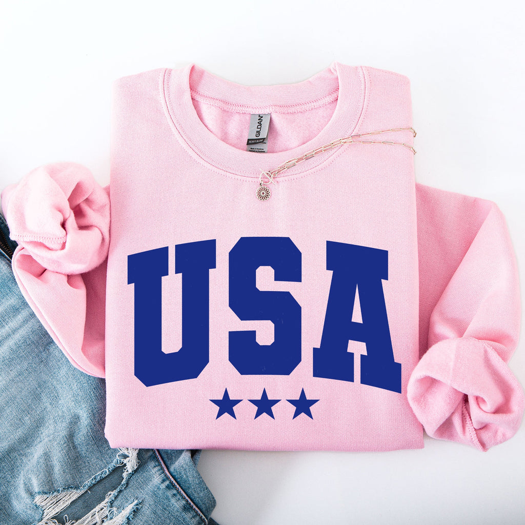 USA Stars Retro Patriotic America 4th of July Red White and Blue Vintage Distressed Sweatshirt