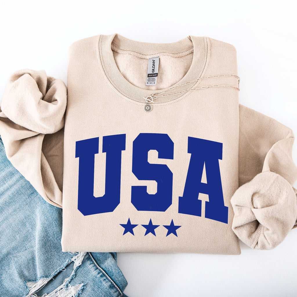 USA Stars Retro Patriotic America 4th of July Red White and Blue Vintage Distressed Sweatshirt