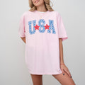 USA Stars Stripes Patriotic Retro Varsity Style Graphic Elements Comfort Colors Tee