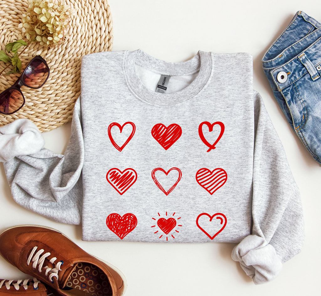Retro Cute Hearts Vintage Valentine Edition Ultra Soft Brushed Thermal Cozy Fleece Sweatshirt