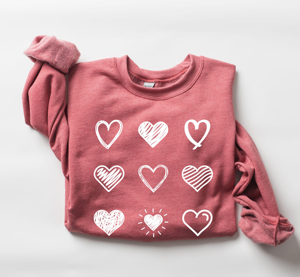 Retro Cute Hearts Vintage Valentine Edition Ultra Soft Brushed Thermal Cozy Fleece Sweatshirt
