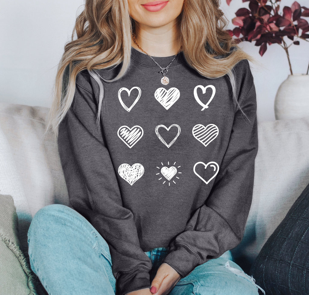 Retro Cute Hearts Vintage Valentine Edition Ultra Soft Brushed Thermal Cozy Fleece Sweatshirt