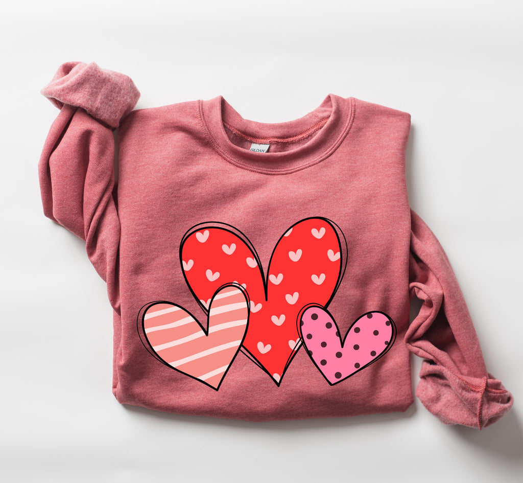 Retro Hearts Set Vintage Valentine's Day Nostalgic Heart Garland And Cupid Motif Sweatshirt