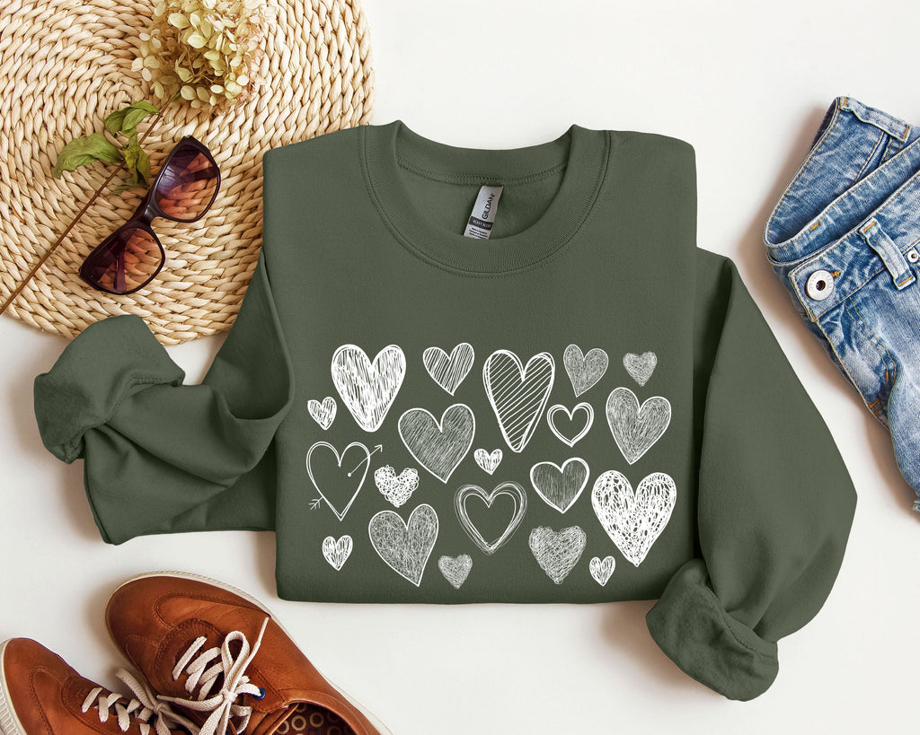 Mini Retro Hearts Vintage Valentine's Day Cozy Soft Fleece Warm Relaxed Fit Sweatshirt
