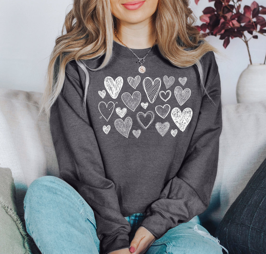 Mini Retro Hearts Vintage Valentine's Day Cozy Soft Fleece Warm Relaxed Fit Sweatshirt