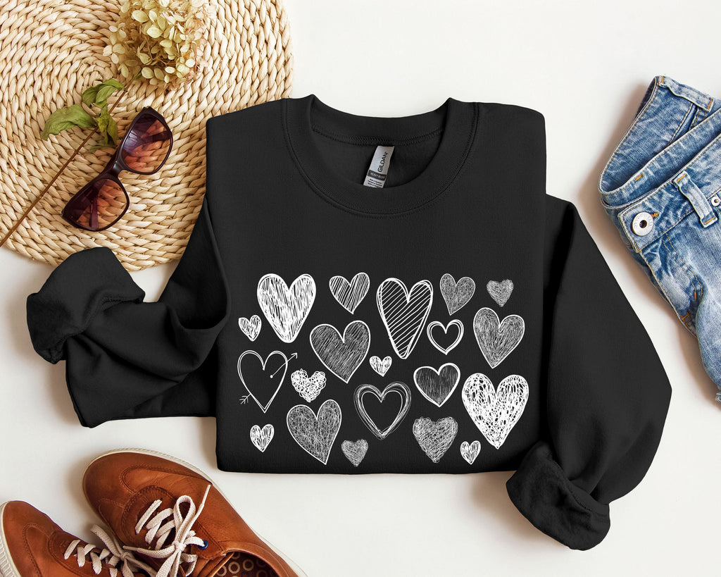 Mini Retro Hearts Vintage Valentine's Day Cozy Soft Fleece Warm Relaxed Fit Sweatshirt
