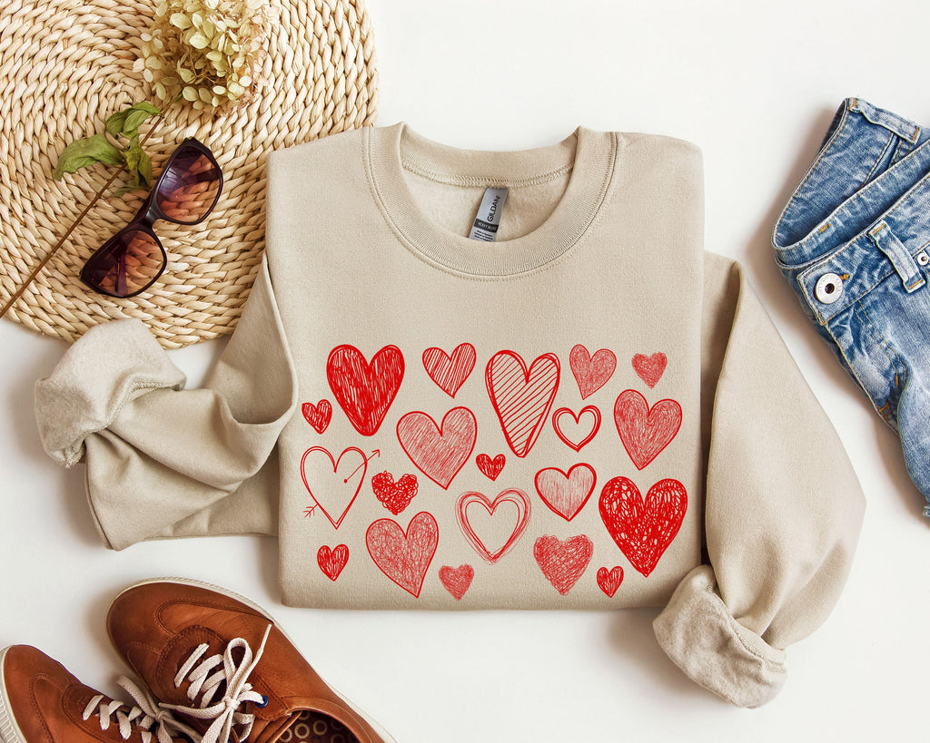 Mini Retro Hearts Vintage Valentine's Day Cozy Soft Fleece Warm Relaxed Fit Sweatshirt