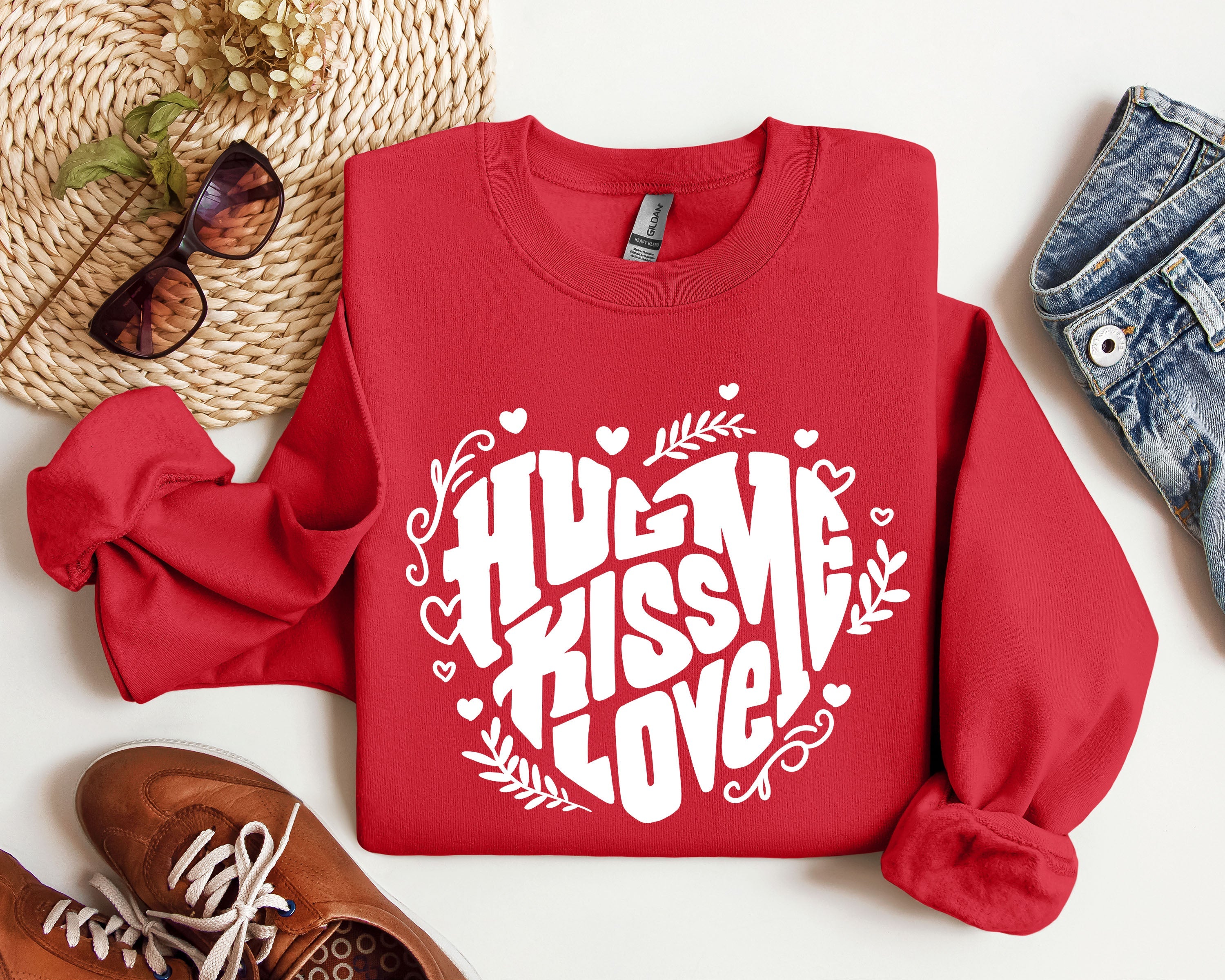 Hug Me Kiss Me Love Me Vintage Valentines Day Cozy Romance Heartfelt Edition Sweatshirt