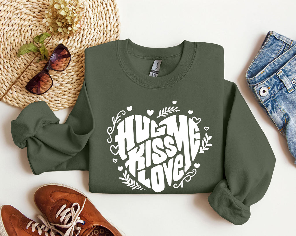 Hug Me Kiss Me Love Me Vintage Valentines Day Cozy Romance Heartfelt Edition Sweatshirt