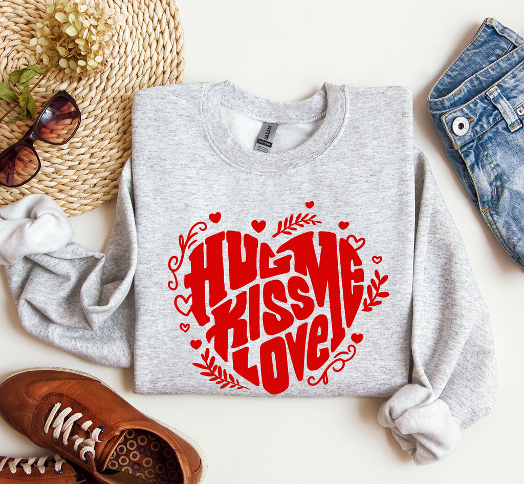 Hug Me Kiss Me Love Me Vintage Valentines Day Cozy Romance Heartfelt Edition Sweatshirt