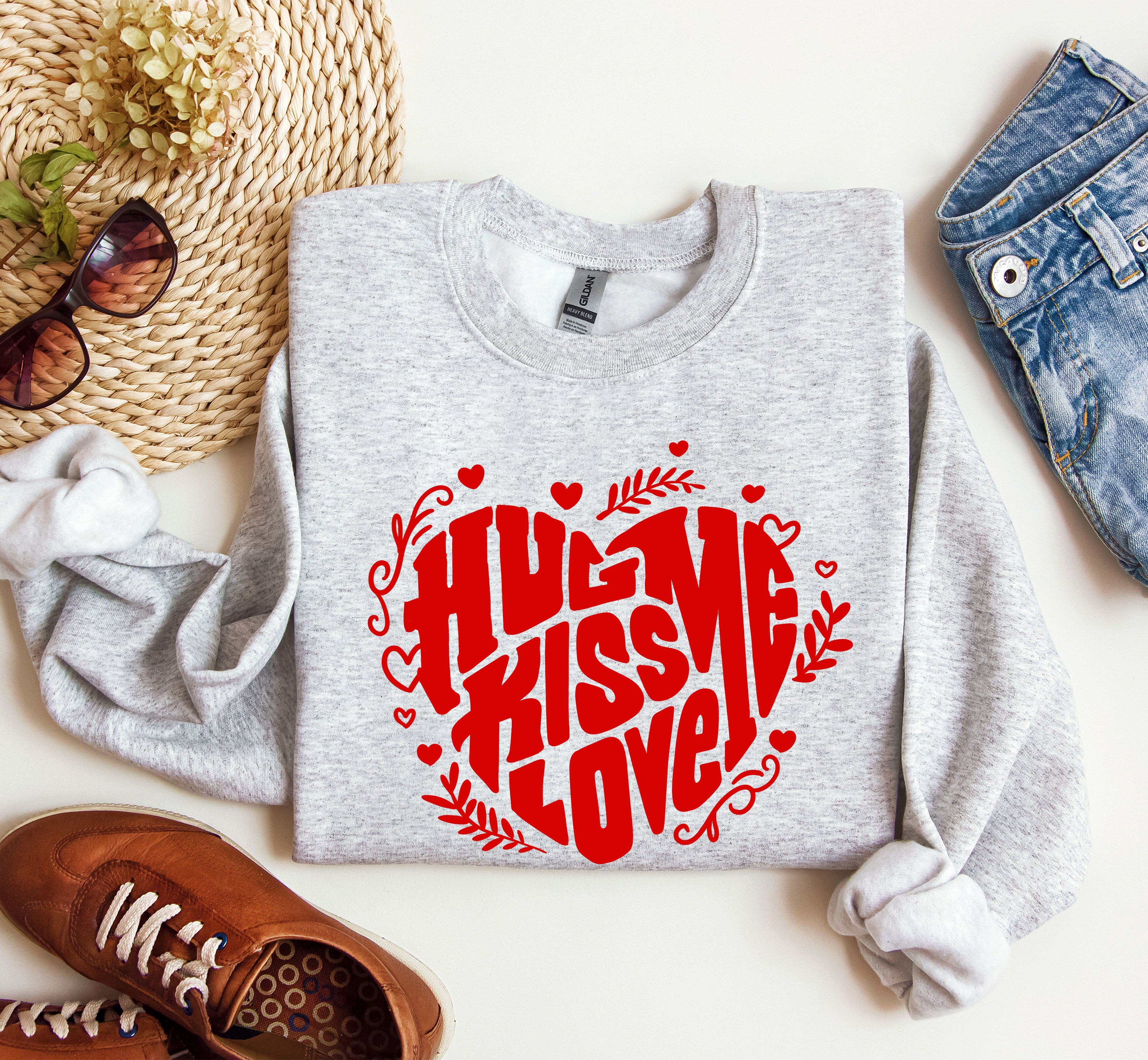 Hug Me Kiss Me Love Me Vintage Valentines Day Cozy Romance Heartfelt Edition Sweatshirt