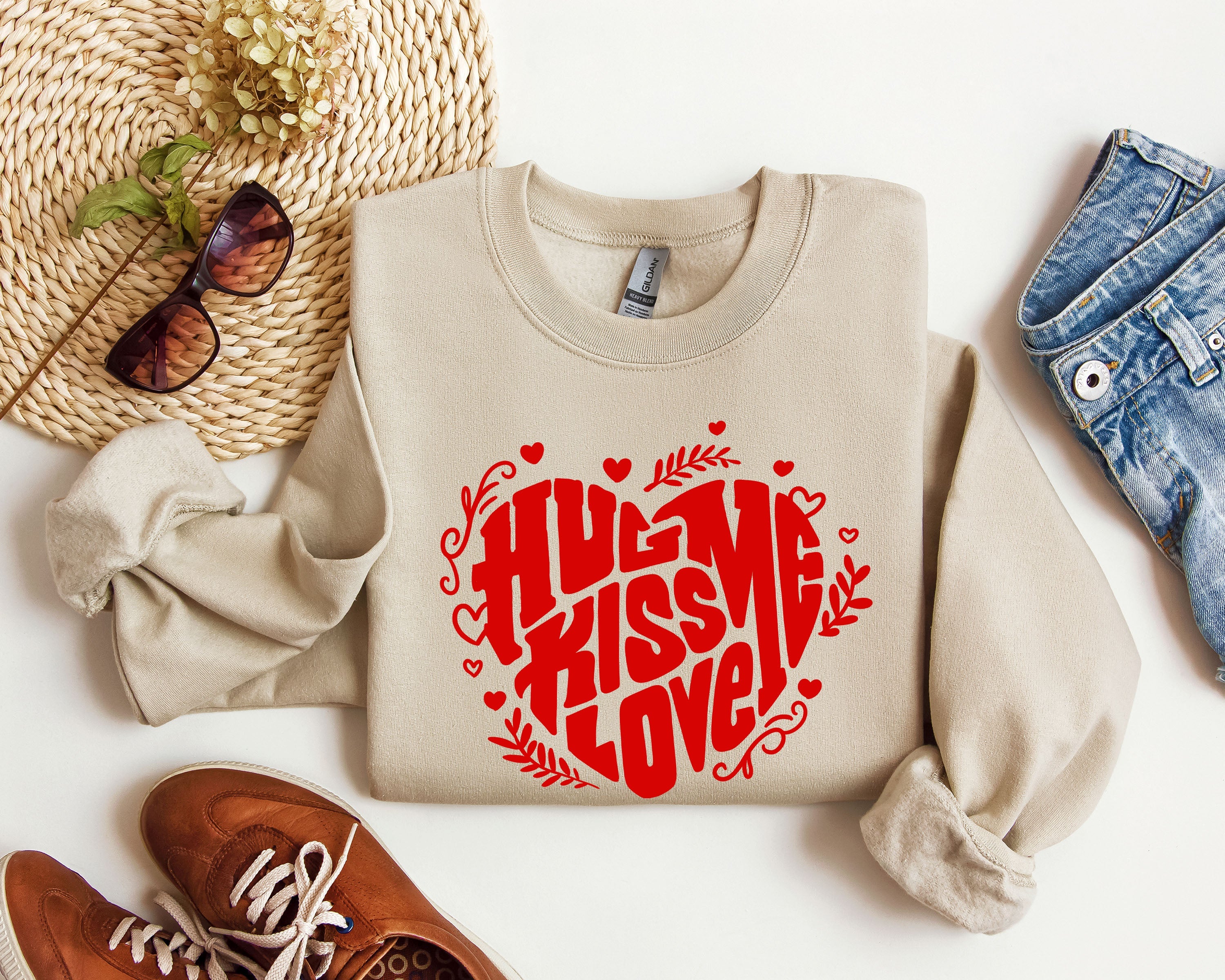 Hug Me Kiss Me Love Me Vintage Valentines Day Cozy Romance Heartfelt Edition Sweatshirt