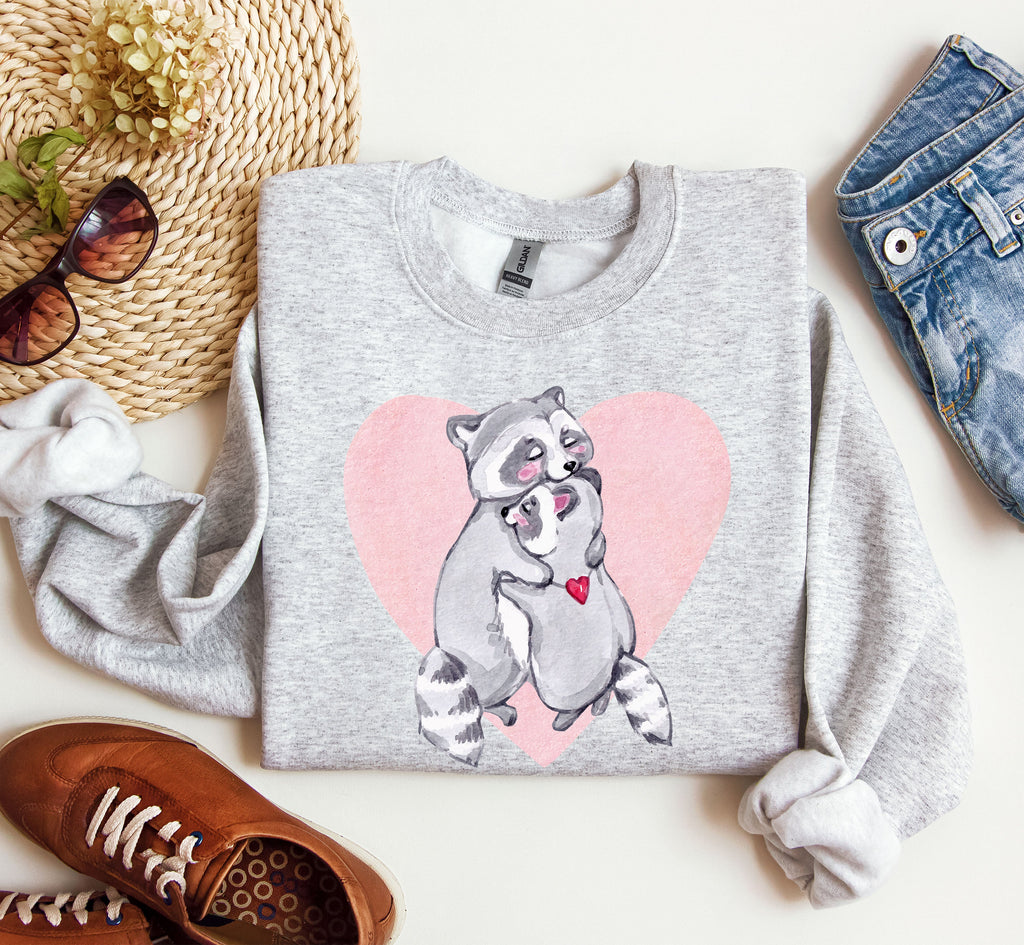 Retro Raccoon Lovers Vintage Valentine's Day Graphic Cozy Soft Fleece Edition Sweatshirt