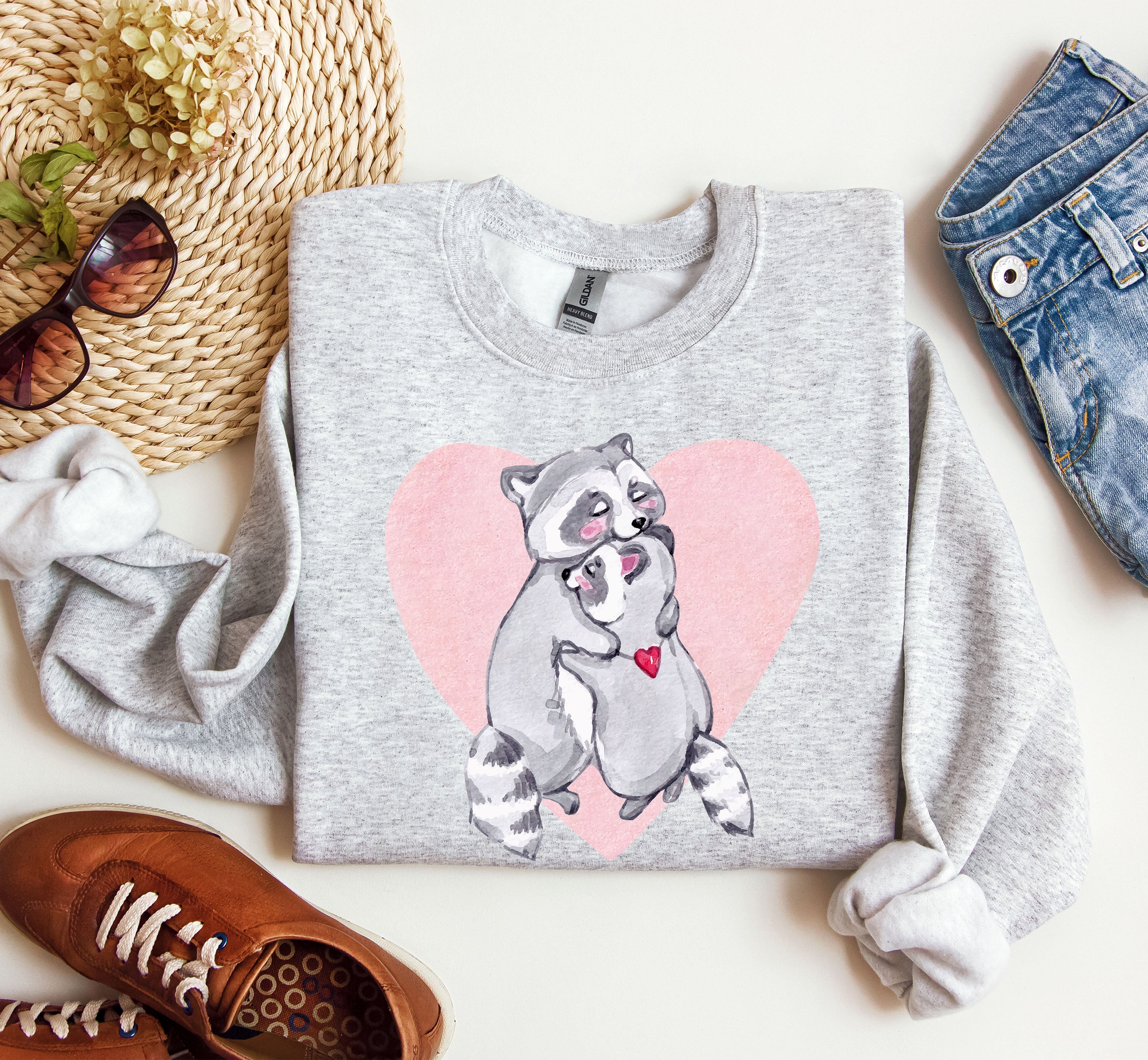 Retro Raccoon Lovers Vintage Valentine's Day Graphic Cozy Soft Fleece Edition Sweatshirt