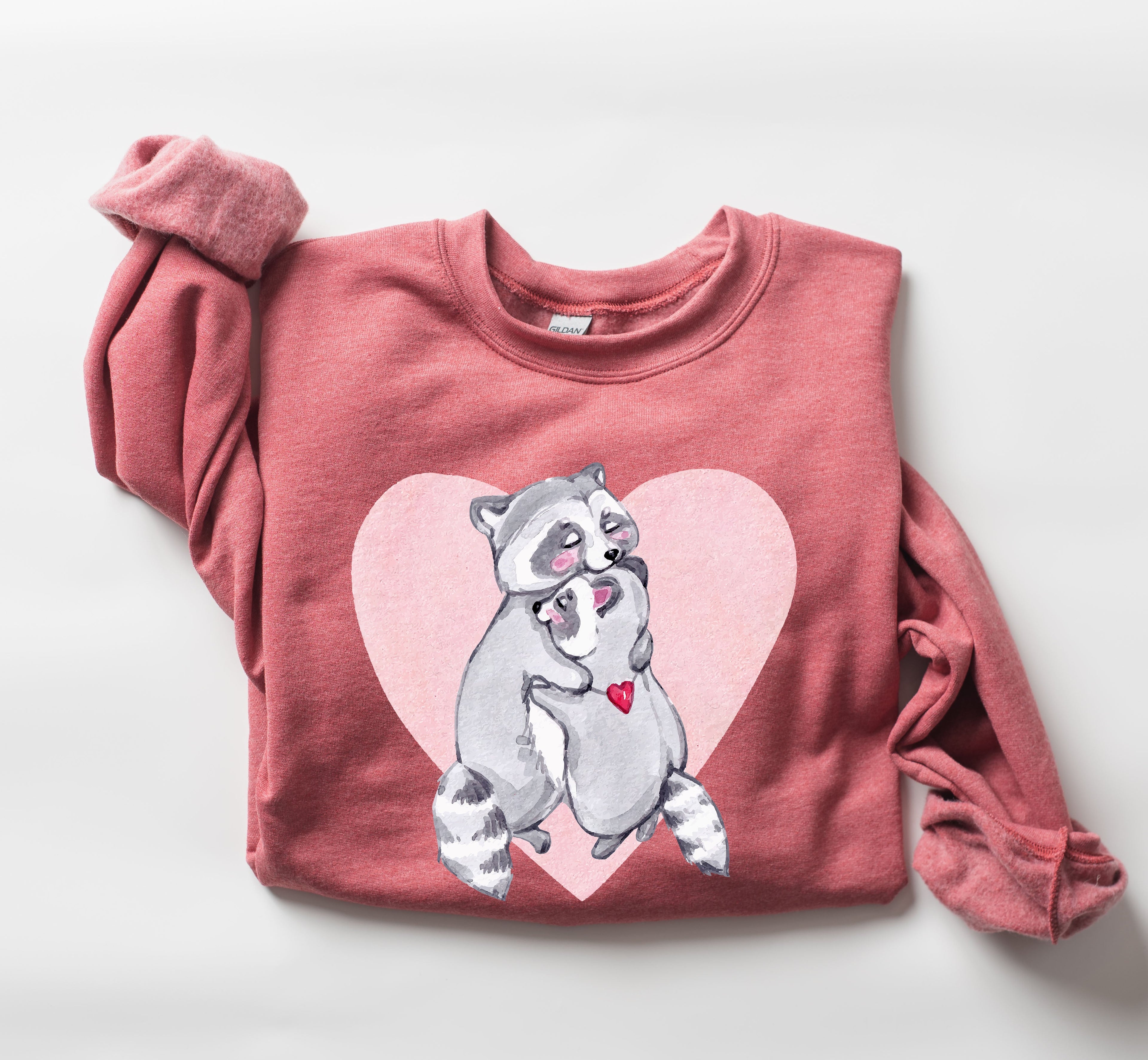 Retro Raccoon Lovers Vintage Valentine's Day Graphic Cozy Soft Fleece Edition Sweatshirt