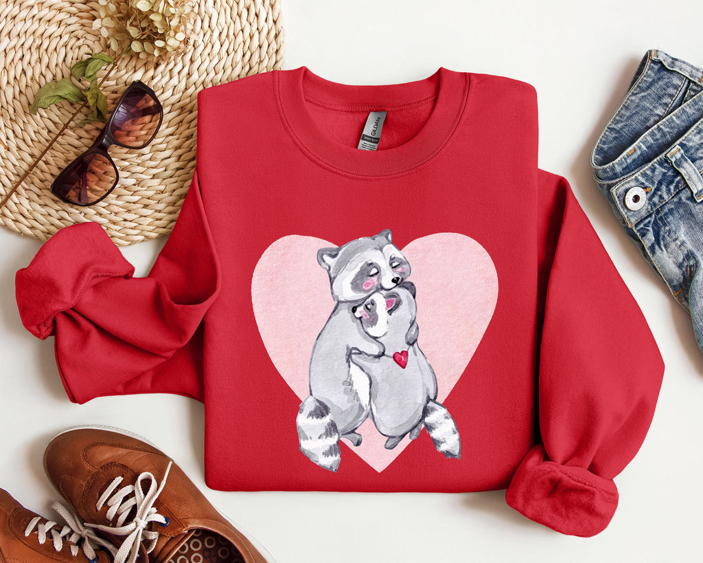 Retro Raccoon Lovers Vintage Valentine's Day Graphic Cozy Soft Fleece Edition Sweatshirt