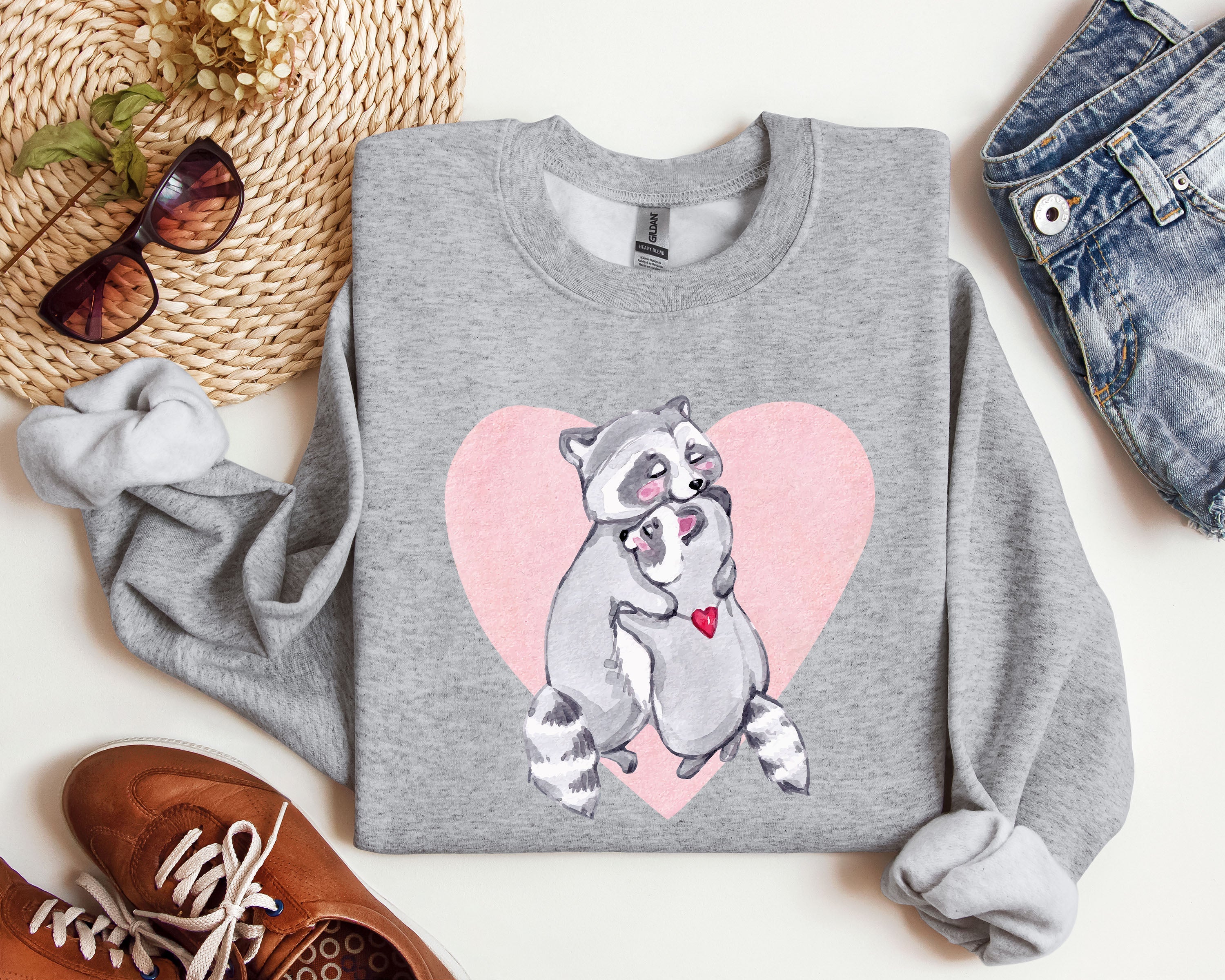 Retro Raccoon Lovers Vintage Valentine's Day Graphic Cozy Soft Fleece Edition Sweatshirt