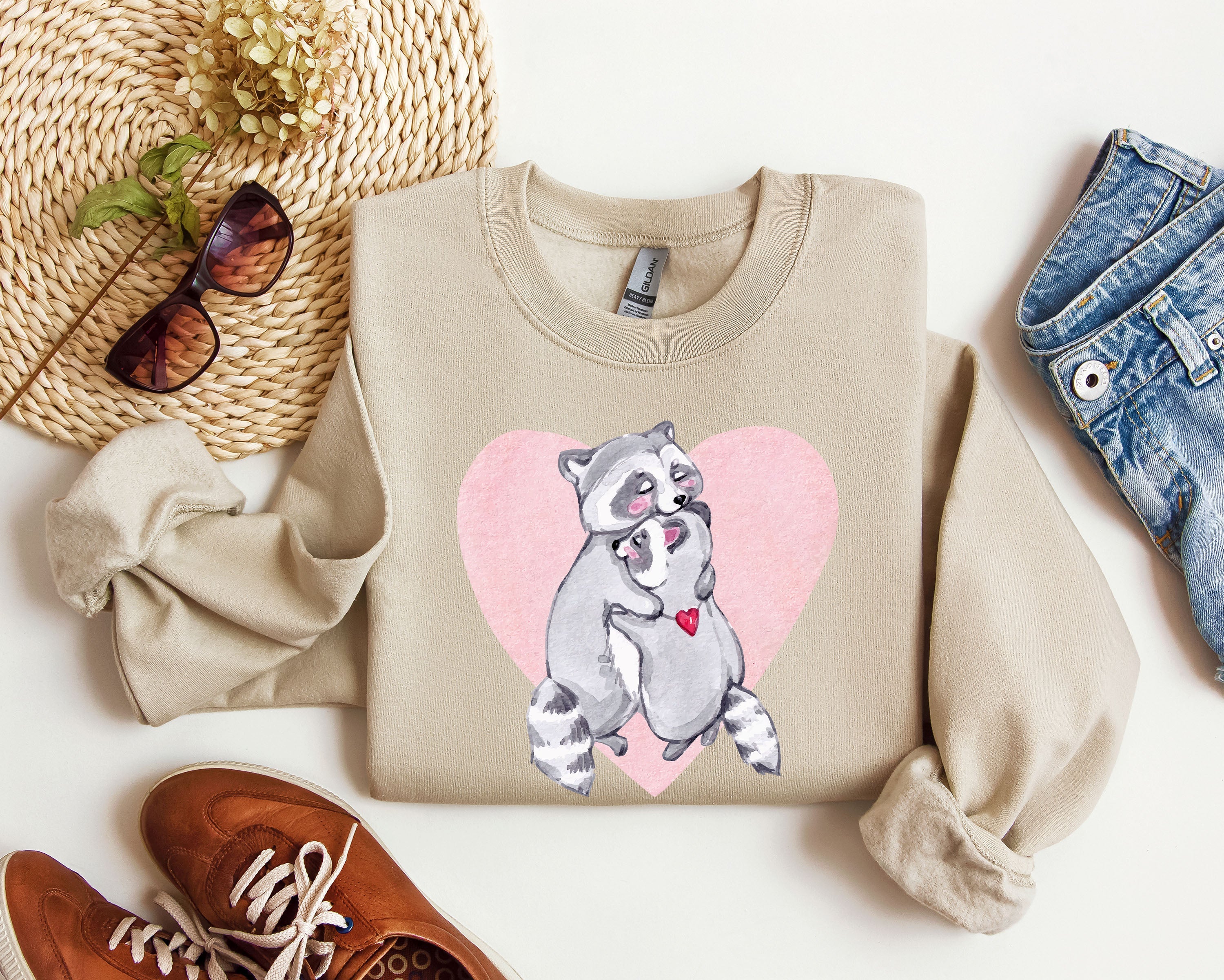 Retro Raccoon Lovers Vintage Valentine's Day Graphic Cozy Soft Fleece Edition Sweatshirt