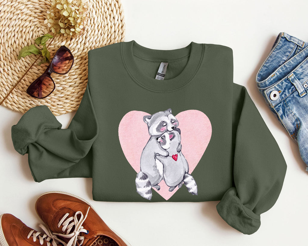 Retro Raccoon Lovers Vintage Valentine's Day Graphic Cozy Soft Fleece Edition Sweatshirt