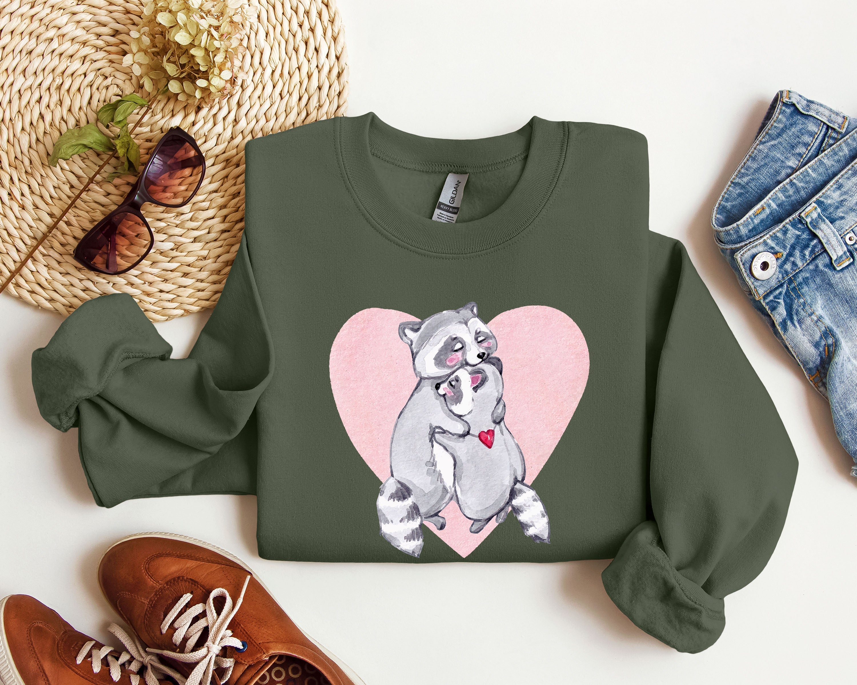 Retro Raccoon Lovers Vintage Valentine's Day Graphic Cozy Soft Fleece Edition Sweatshirt