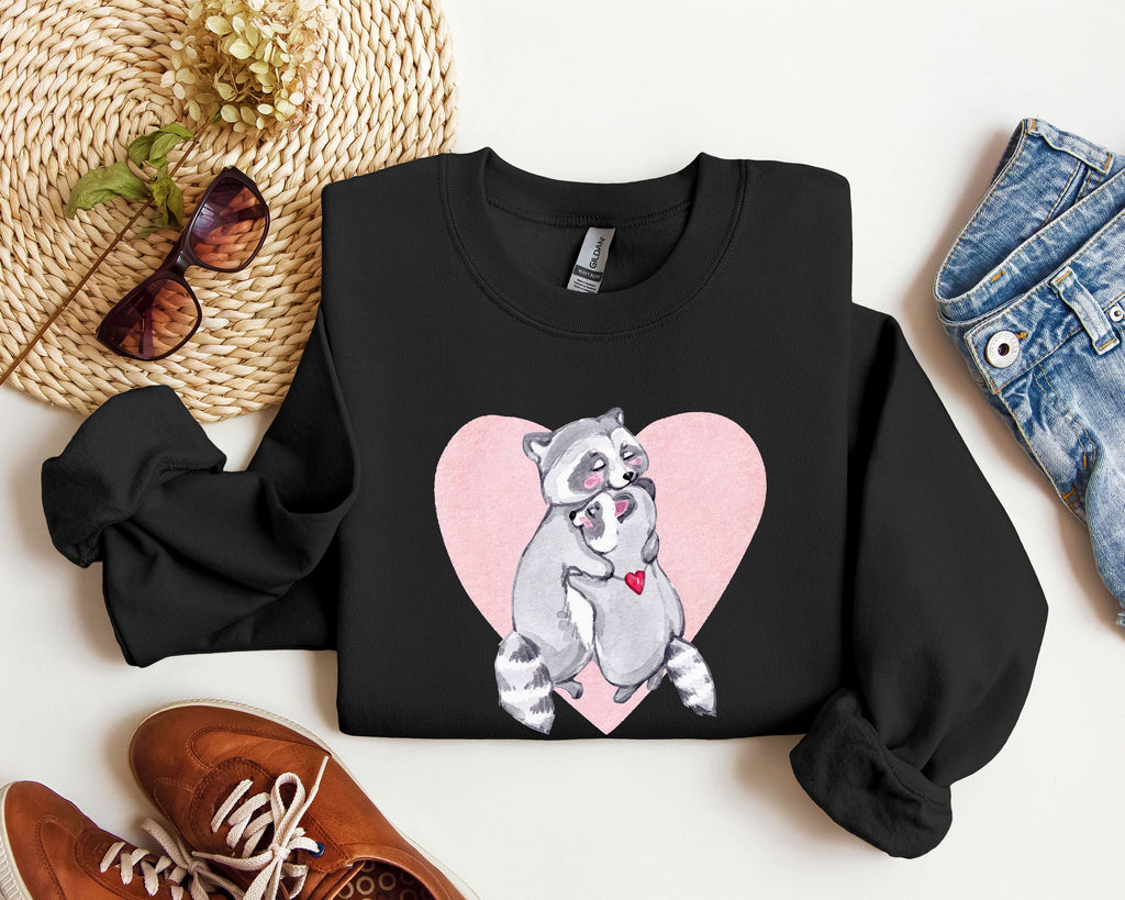 Retro Raccoon Lovers Vintage Valentine's Day Graphic Cozy Soft Fleece Edition Sweatshirt