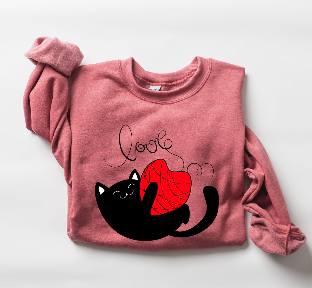Retro Cat Love Vintage Valentine's Day Cat Lover Edition Cozy Fall Seasonal Sweatshirt