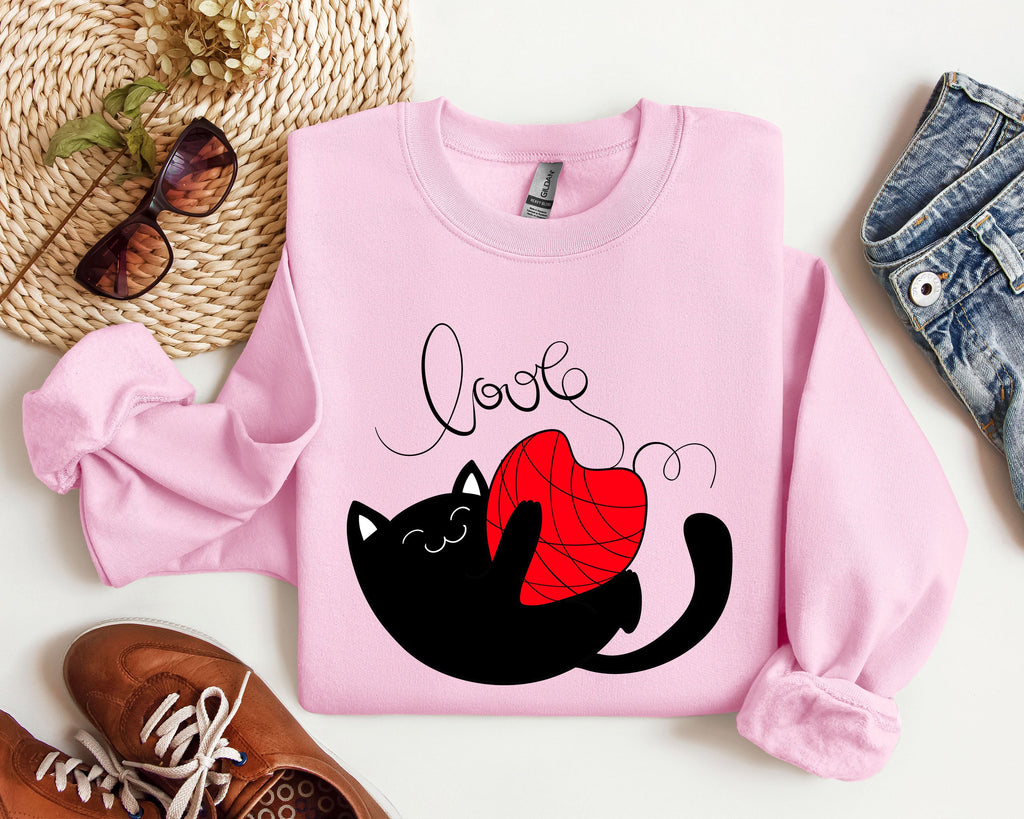 Retro Cat Love Vintage Valentine's Day Cat Lover Edition Cozy Fall Seasonal Sweatshirt