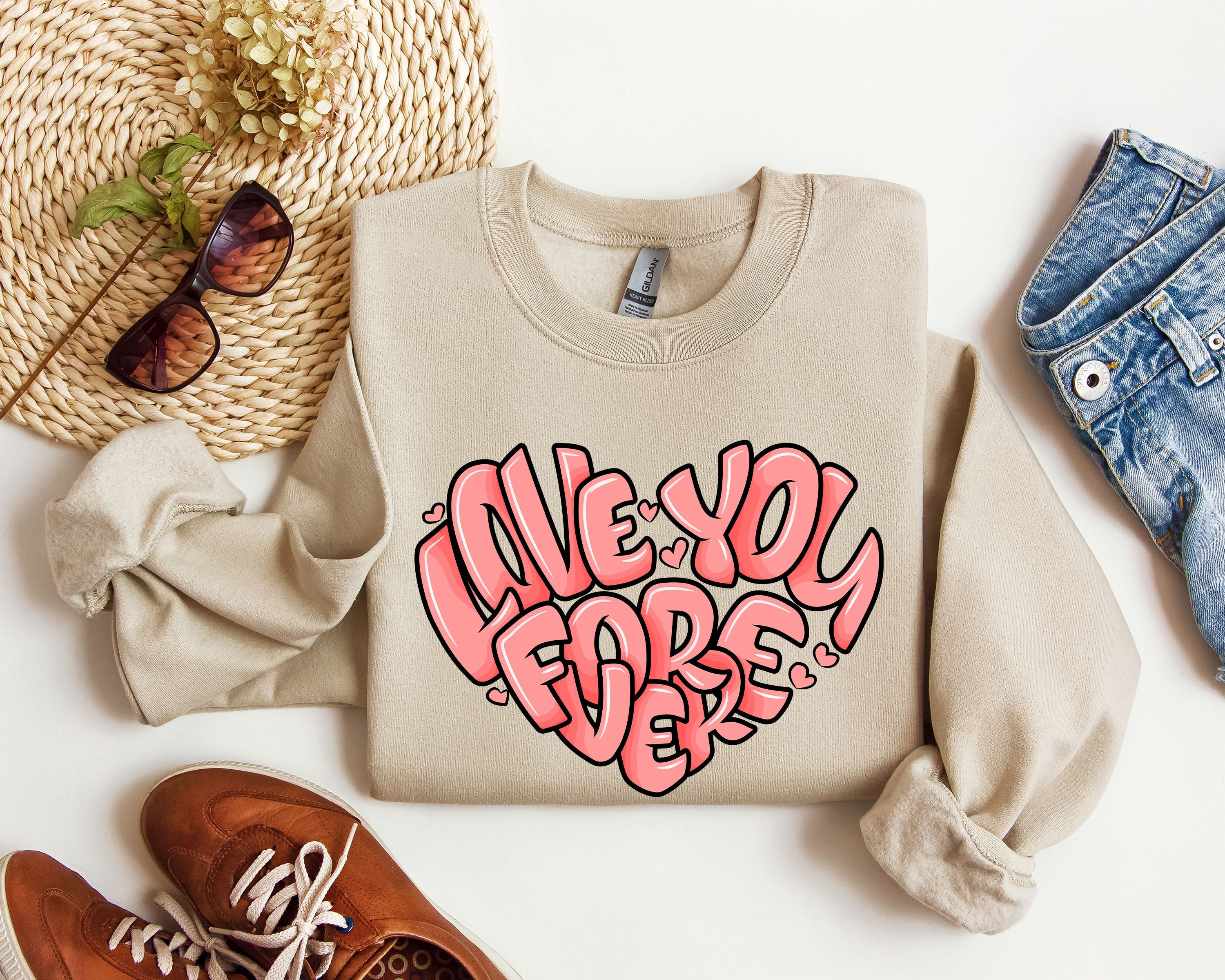 Retro I Love You Forever Vintage Valentines Day Nostalgic Romance Theme Edition Sweatshirt