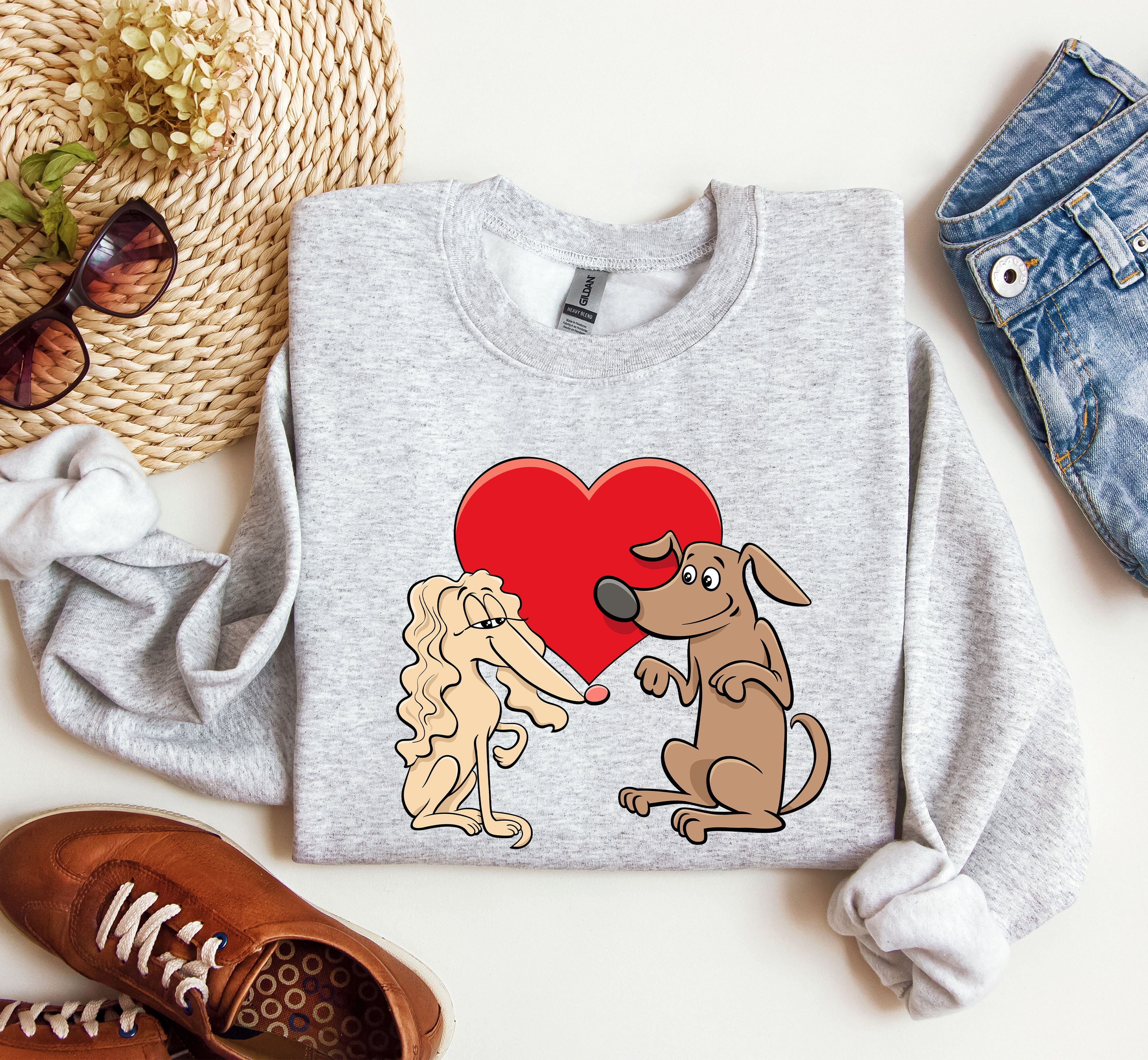 Retro Dog Lovers Vintage Valentine's Day Theme Premium Cozy Fleece Graphic Sweatshirt